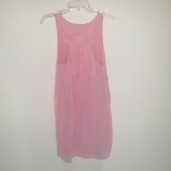 Pink sleeveless dress with bow in back racerback tank mini dress size medium - Picture 2 of 9